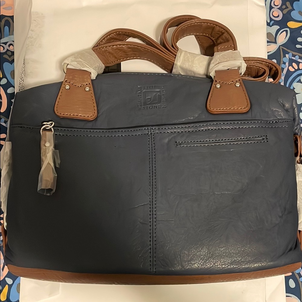 Stone Mountain Navy and Brown Leather Handbag